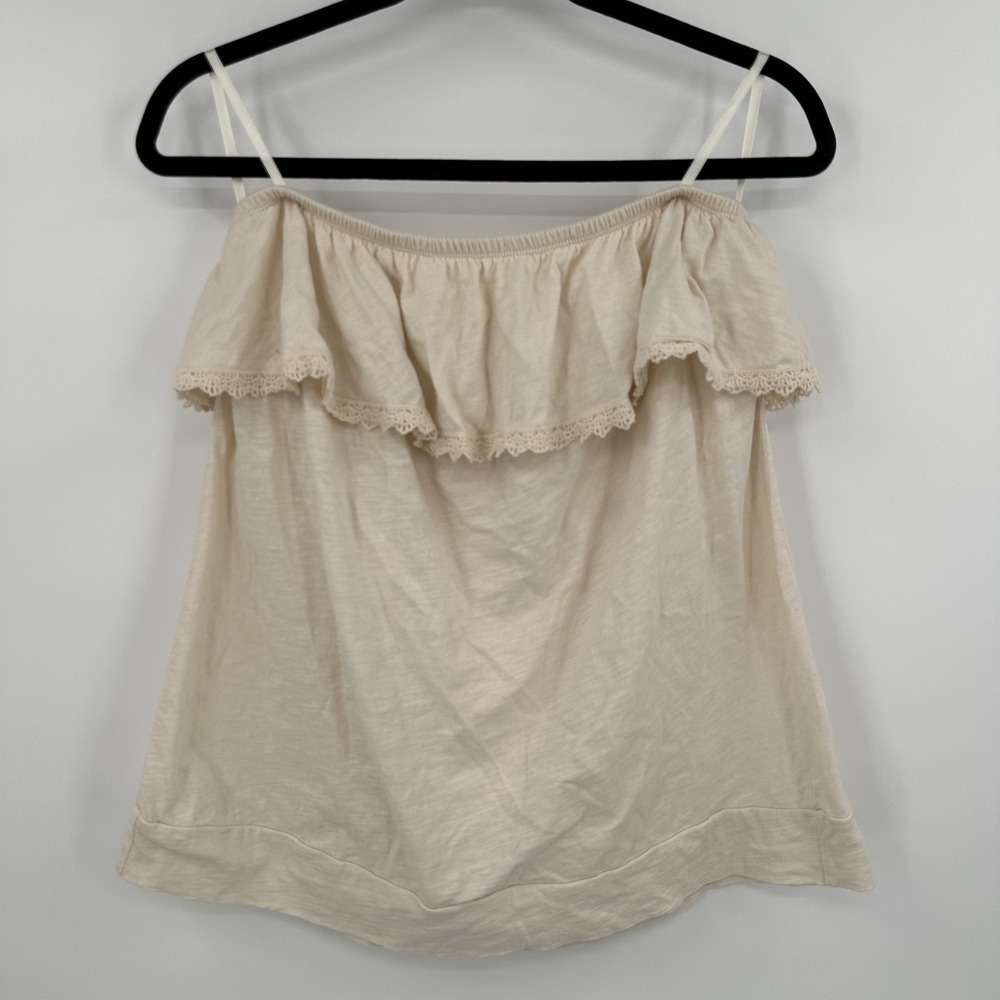 Torrid Off Shoulder Top Womens 1 Ivory Beige Lace Trim Ruffle Boho Summer Blouse